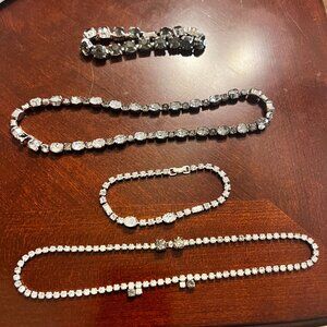 Vintage‎ Rhinestone Jewelry Lot  Necklaces & Bracelets Bridal prom Formal Glam